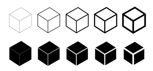 3d Cube icon. Cube, line vector set. Cubism graphic. Blocks in line art. box icon. Building, cargo sign. geometric shapes. Hexahedron cuboid block