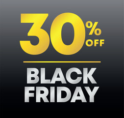 30% off. Special offer Black Friday sticker. Tag twenty percent off price, value. Advertising for sales, promo, discount, shop. Campaign for retail, store. Vector, icon