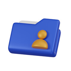 Minimal blue folder shared icon with document paper. 3d isolated illustration.