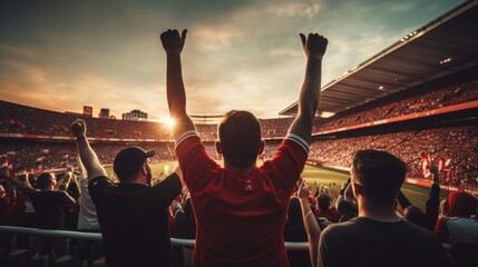 Football fans cheering at football at football stadium