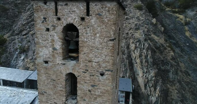 Romanesque church of Sant Serni de Canillo. Andorra. Winter. Aerial. 