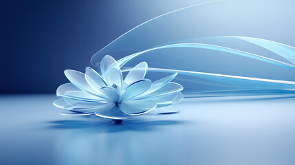  a white flower sitting on top of a blue table top.  generative ai