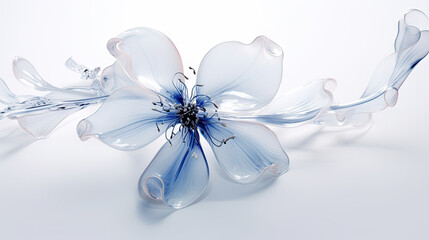  a blue and white flower with water droplets on it's petals.  generative ai