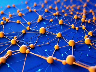 Particle network on a vibrant blue background, connected particles in an abstract network grid, digital connectivity in a blue particle network, abstract technology background