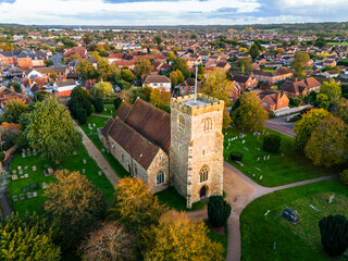 St Marys Church, Thatcham in Autumnal Colours Aerial view