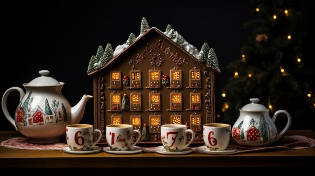 Advent calendar in the form of a tea blocks with numbers. Christmas gift collection for tea gourmand. Xmas Tea Advent Calendar 24 Days
