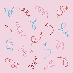 Hand drawn thin line arrows set. Hand drawn arrows lines in different directions