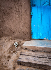 Skull by Door in Taos Pueblo, New Mexico - 672321877