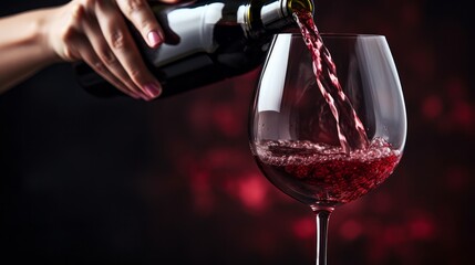 Woman pouring red wine into a glass in close-up