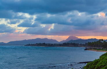Sunset on the beach Wailua Kauai Hawaii - 672322435
