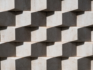 Architecture external wall detail, cube design and geometric pattern. Concept for construction, modern building, geometry, abstract, shadows and light. 