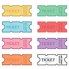 Vintage colorful ticket templates in retro style. For excursion routes, retro parties and clubs, cinema, theater and other projects. Just add your own text. Vector, can be used for printing.
