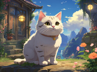 a cute cat with an endearing personality embarks on a magical adventure