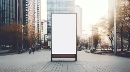 Fotobehang billboard or blank poster, blank white mast banner mockup, front view, outdoor, billboard clear poster for advertising display outside sign template, for Display or montage of product generate by AI © pinkrabbit