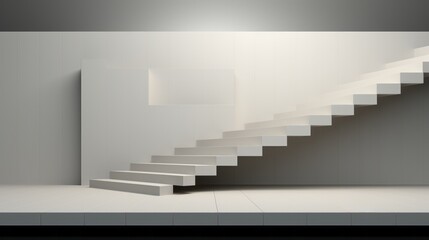 A stark white staircase rises gracefully against the blank canvas of a minimalist building, its sleek handrail an artistic touch in this modern indoor design