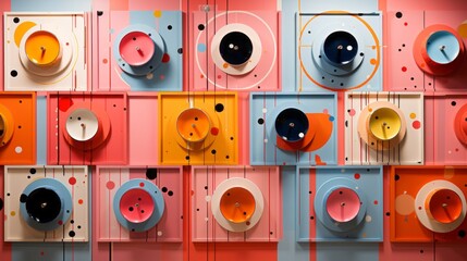 Fototapeta premium A vibrant wall adorned with a playful array of orange and red circles and dots, exuding a sense of whimsy and energy