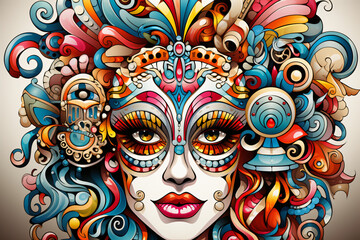 Fototapeta na wymiar Fantastical face art with elaborate designs and a myriad of hues