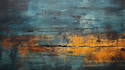 An enthralling blend of rusted hues and vibrant shades dance across a chaotic canvas of blue and...