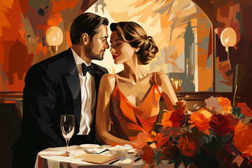 Intimate moment between couple at dinner