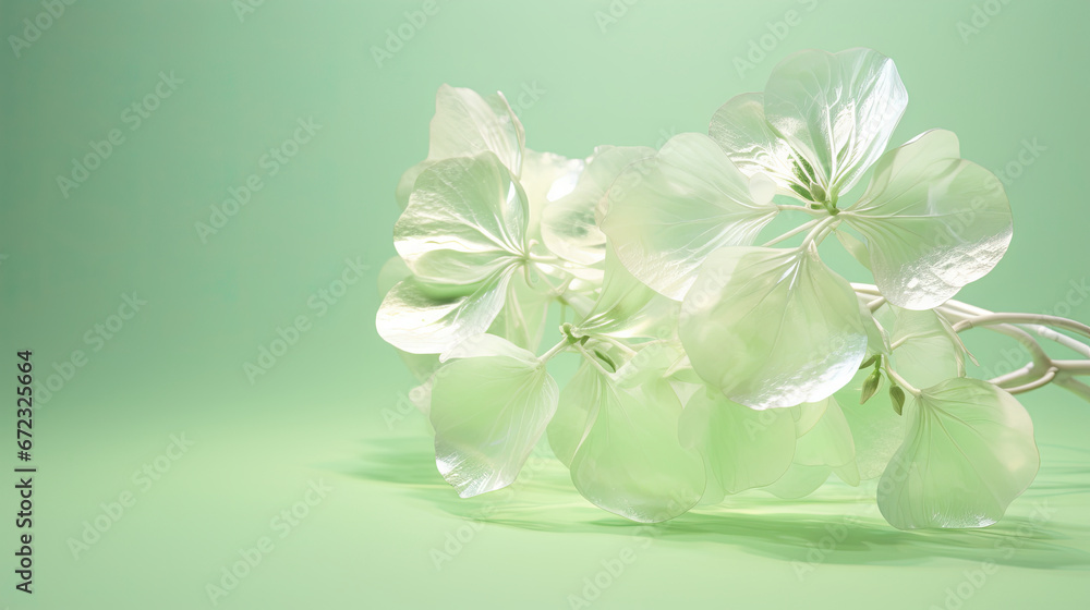 Wall mural  a bunch of white flowers on a green background with a shadow.  generative ai