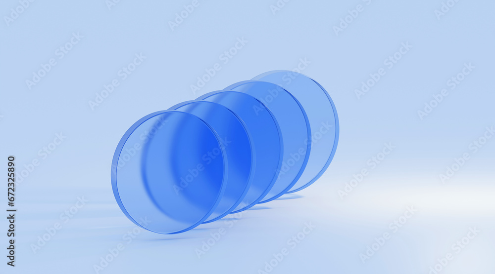 Fototapete 3d rendered illustration with glass cylinders in blue colors. a minimal abstract scene with geometri