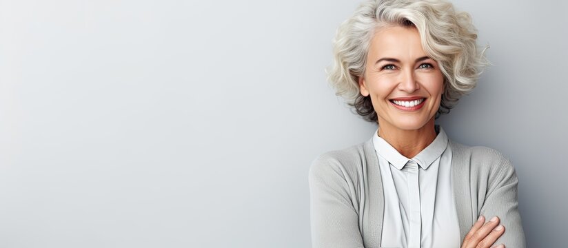 A Middle Aged Woman In An Office Setting Who Is A Business Professional Is Displaying An Expression Of Happiness And A Friendly Demeanor