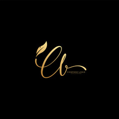 CB handwritten logo template with feather. Initial signature vector