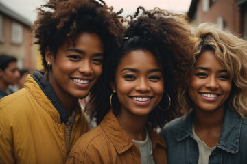 Multiethnic group of happy friends in the street