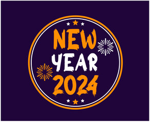 Happy New Year 2024 Holiday Orange And White Abstract Design Vector Logo Symbol Illustration With Purple Background