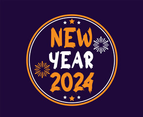 Happy New Year 2024 Holiday Orange And White Abstract Design Vector Logo Symbol Illustration With Purple Background