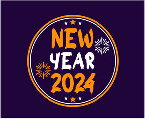 Fototapeta na wymiar Happy New Year 2024 Holiday Orange And White Abstract Design Vector Logo Symbol Illustration With Purple Background