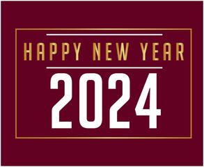 Happy New Year 2024 Holiday Gold And White Abstract Design Vector Logo Symbol Illustration With Maroon Background