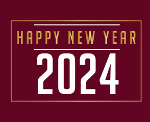 Happy New Year 2024 Holiday Gold And White Abstract Design Vector Logo Symbol Illustration With Maroon Background