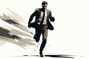Abstract businessman racing forward with stark contrast shadowing