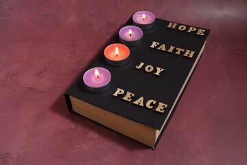 Holy bible, advent candles. Advent concept
