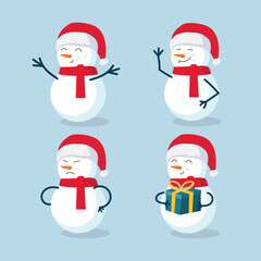 Vector set of snowmen with different expressions and poses