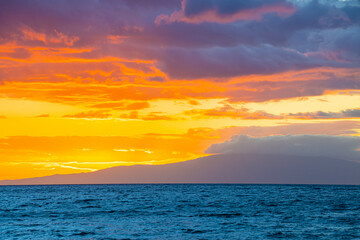 Sunset on The West Maui Mountains From  Mokapu Beach, Wailea, Maui, Hawaii, USa