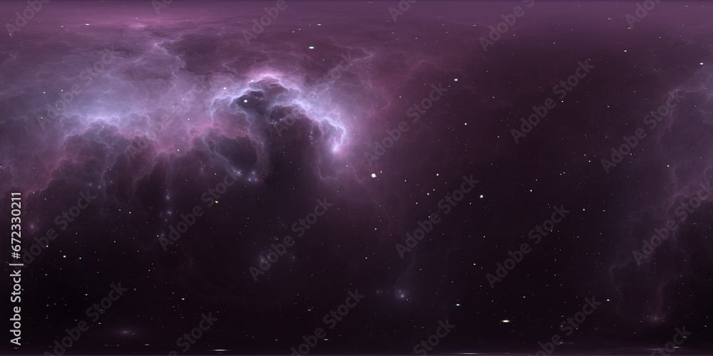 Wall mural 360 degree space background with nebula and stars, equirectangular projection, environment map. hdri