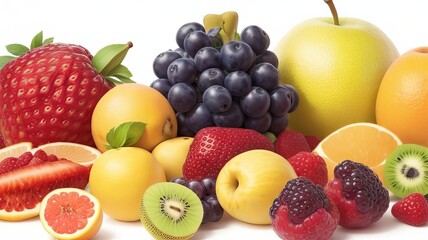 Naklejka na ściany i meble Assorted Fresh Fruits on White Background