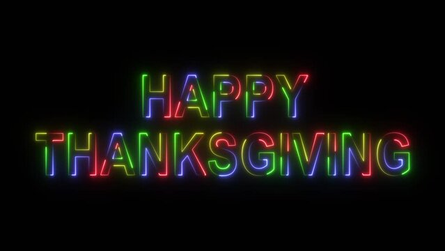 Thanksgiving animated background thanksgiving neon text frame neon looping neon even eating meeting 4k
