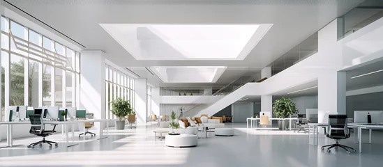 Tuinposter Interior modern empty office building daylight. AI generated image © saifur