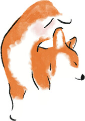 hand drawn cartoon illustration of dog pet in color pencil style.  drawing of household animal isolated. a corgi dog