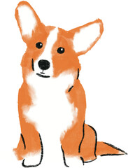 hand drawn cartoon illustration of dog pet in color pencil style.  drawing of household animal isolated. a corgi dog