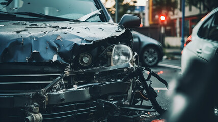 Fototapeta premium Car accident, car wreck after a car accident. Generative AI