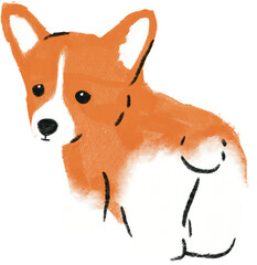 hand drawn cartoon illustration of dog pet in color pencil style.  drawing of household animal isolated. a corgi dog