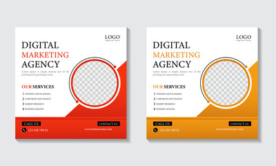 Digital marketing agency social media post template design. Modern corporate banner, poster & flyer with abstract geometric background. Online or web business promotion banner with company logo