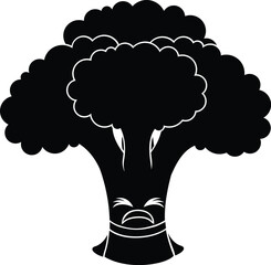 Cartoon Black and White Isolated Illustration Vector Of A Cartoon Character Broccoli Floret Smiling