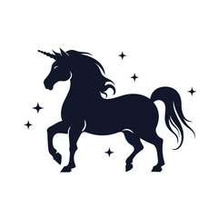 Magic unicorn silhouette isolated on white background. Unicorn horse black silhouette. Vector stock
