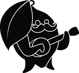Cartoon Black and White Isolated Illustration Vector Of A Cartoon Character Lemon Playing A Guitar