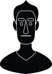 Cartoon Black and White Isolated Illustration Vector Of A Mans Face And Neck Portrait